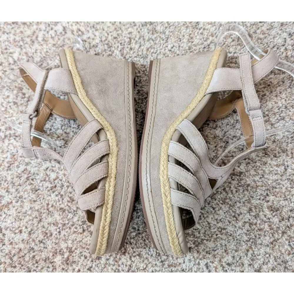 Clarks Collection Sandals Taupe Leather Straps Open Toe Platform Wedge Size 10 M